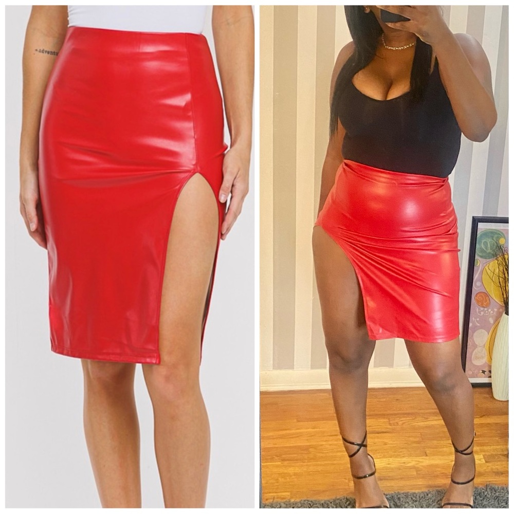 Faux leather skirt with high split